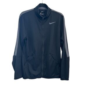 Nike Black Full Zip Jacket Gray Shoulder Stripe Men's Size Small Training Coat